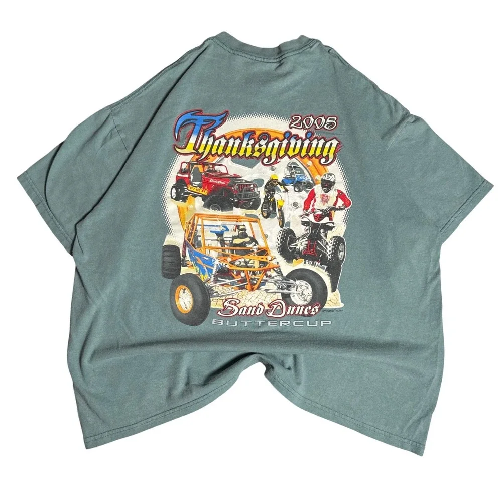 Vintage 2005 Thanksgiving Sand Dunes Buttercup Graphic Tee XXL Teal Grey Gildan